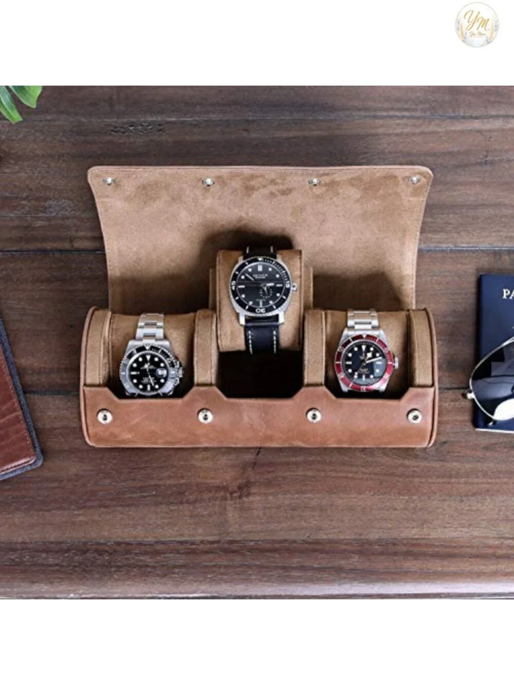 GENUINE LEATHER WATCH ROLL TRAVEL CASE FOR 3 WATCHES PORTABLE PROTECTION
